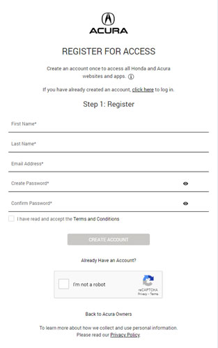 Login to the Acura Account